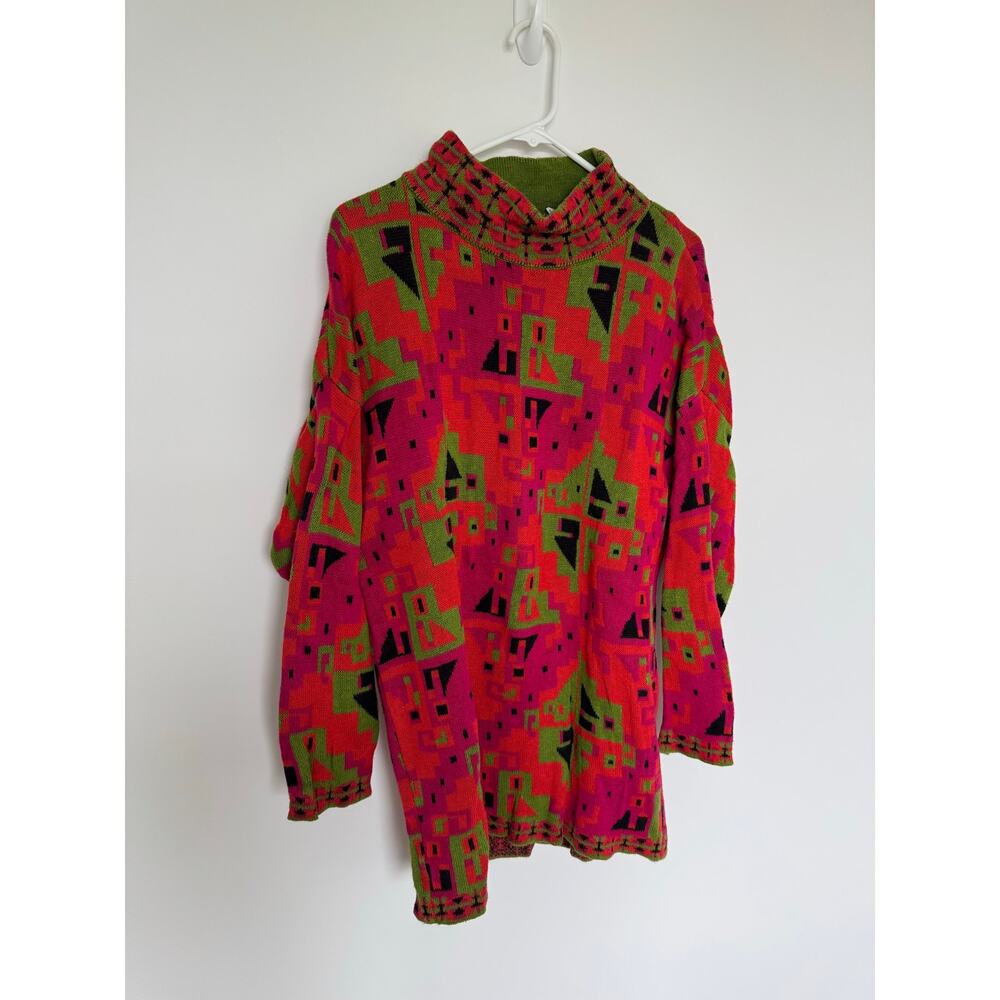 Vintage 90s Express Tricot Oversized Aztec Print Sweater